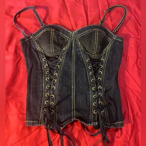 Black Denim Corset Top with Lace-Up Detail sexy cool alternative goth going out